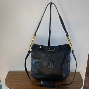 Coach Ashley Black Leather Hobo Bag w/Crossbody Strap and Gold Hardware